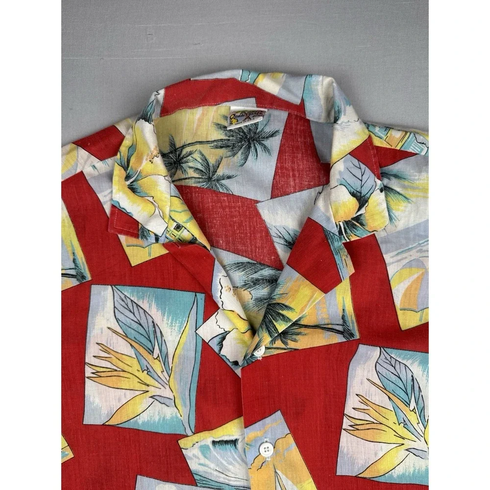 Vintage Oceanaire Hawaiian Shirt Mens Medium Floral Tropical Made in USA Red M